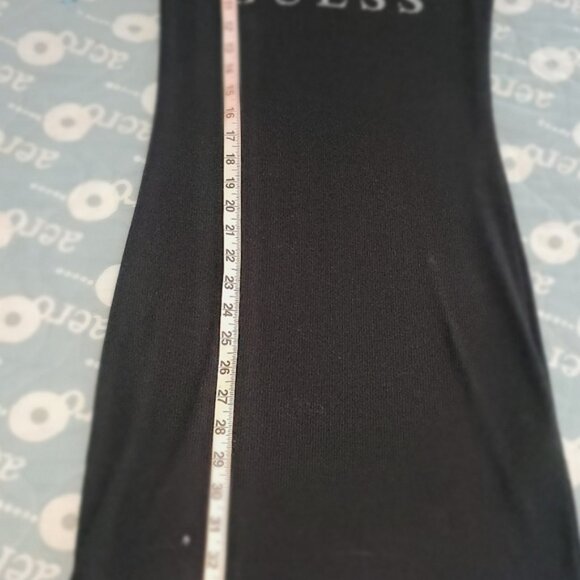 Guess Black Bodycon Mini Dress With Ribbed Design, And Rhinestone LOGO Size Med. - Picture 5 of 6